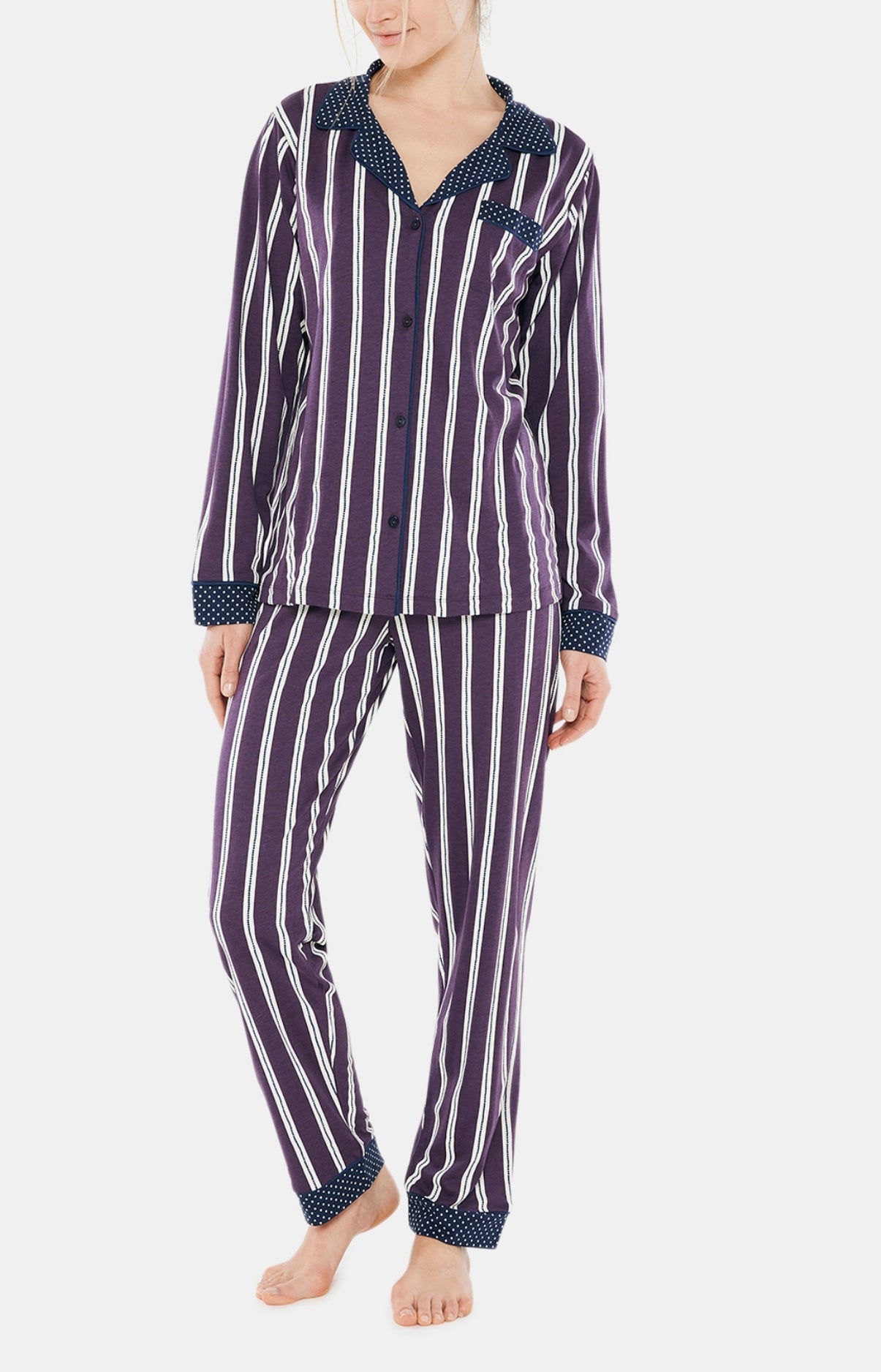 arthur-bob-pyjama-boutonn-rayures-iris-bordeaux-femme image 1