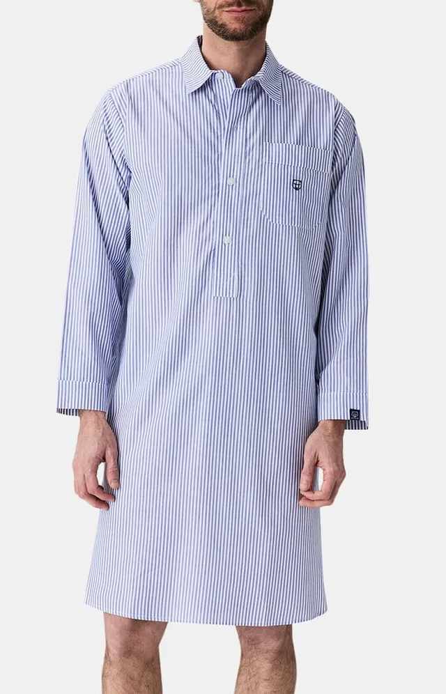 arthur-bob-rayure-bleue-chemise-de-nuit-homme-bleu-coton-bio image 1