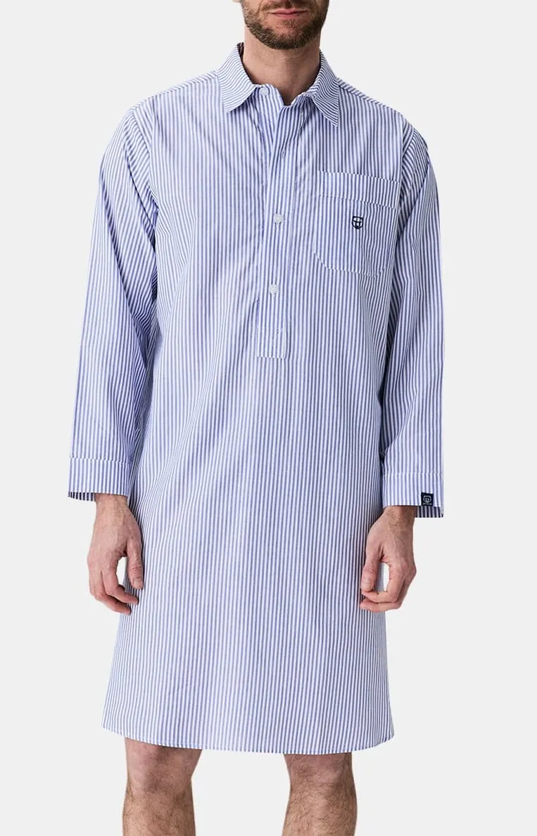 arthur-bob-rayure-bleue-chemise-de-nuit-homme-bleu-coton-bio image 1