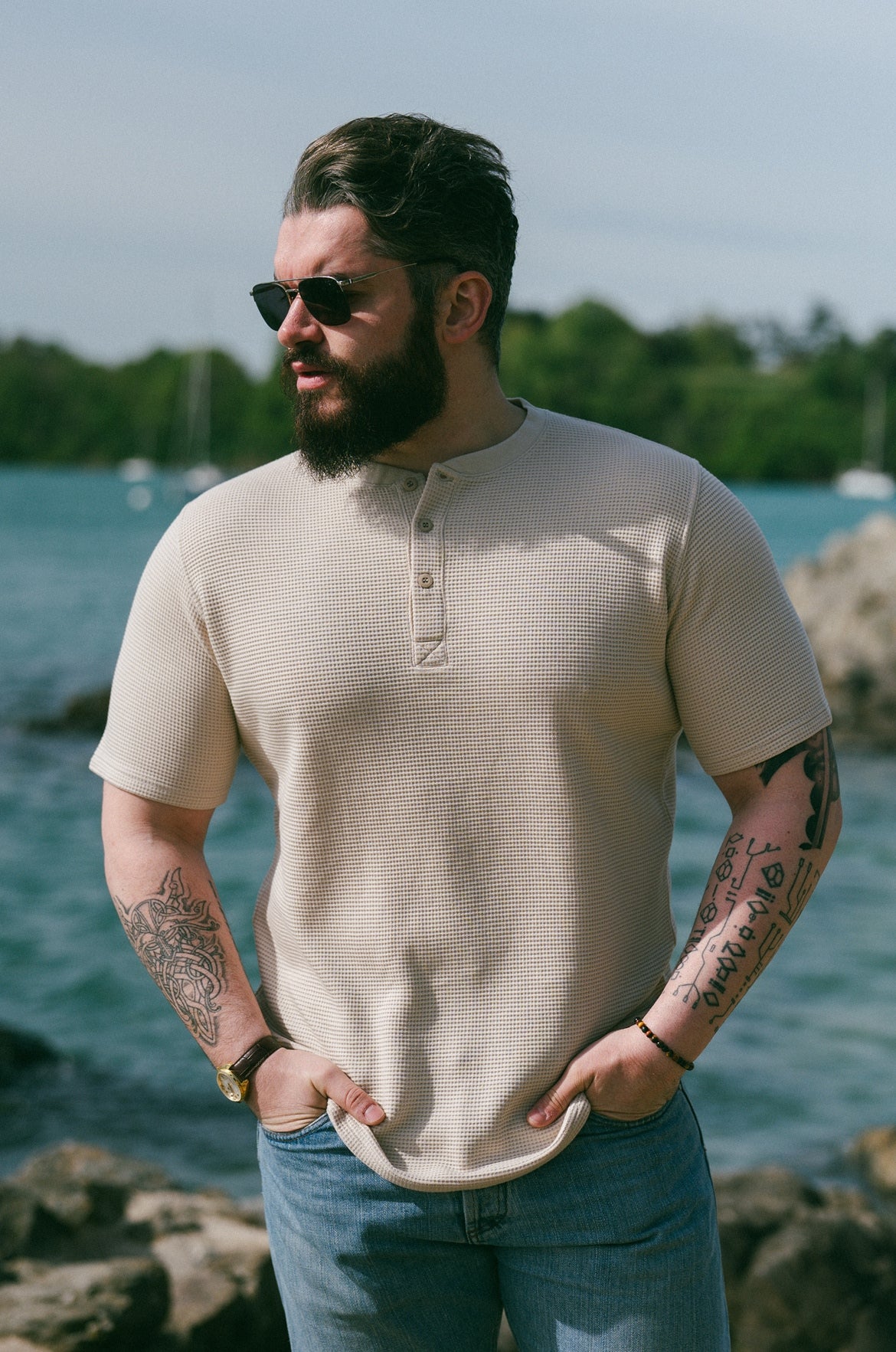 p-trone-henley-cormac-t-shirt-manches-courtes-beige image 5