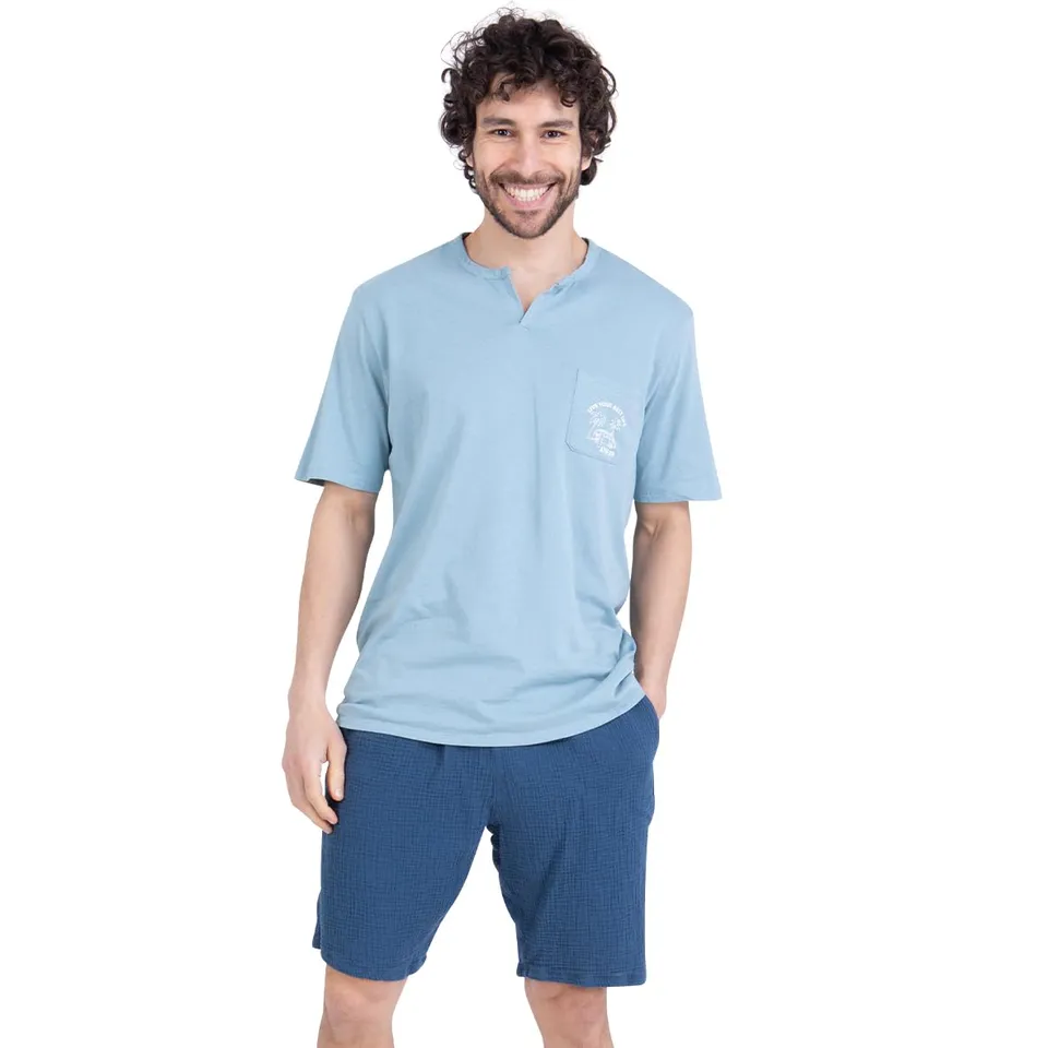 athena-easy-coton-pyjama-court-homme-gaze-taille-l-sable image 1