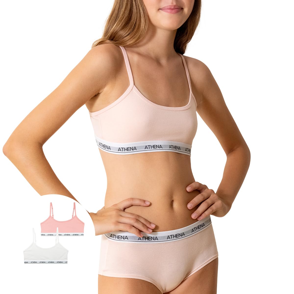 athena-douceur-coton-brassi-re-fille-x2-blanc-rose-8-ans image 2