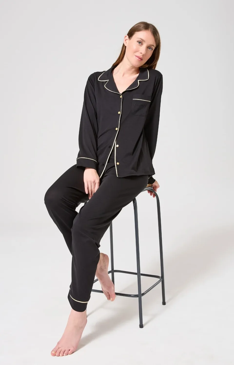 arthur-bob-tradi-pyjama-femme-noir-lyocell-coton image 1