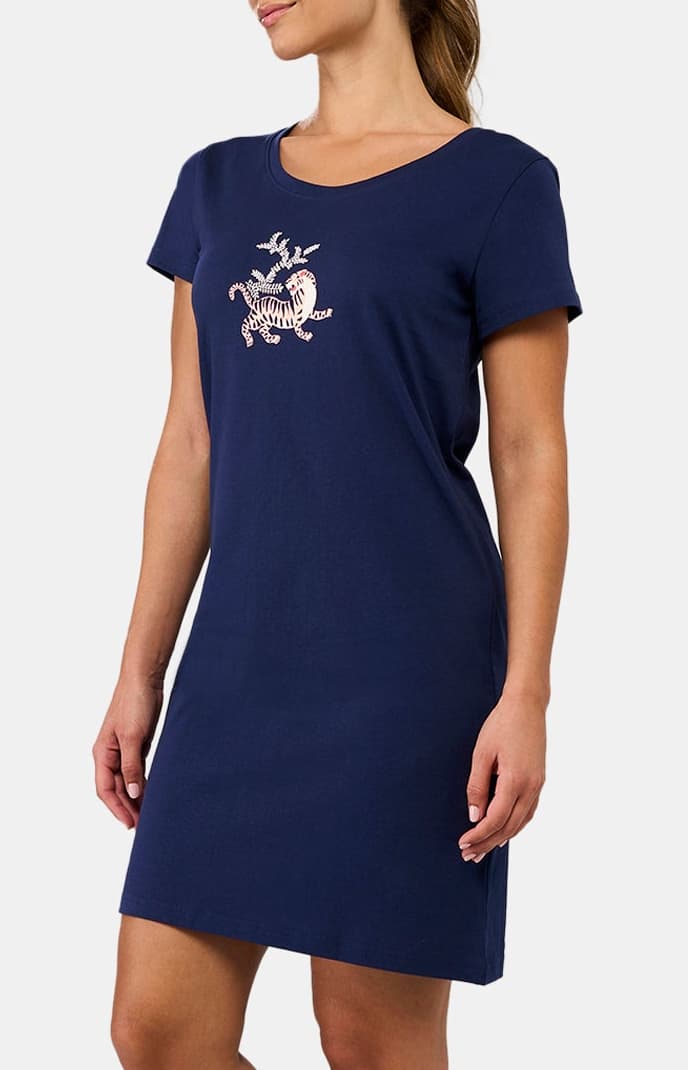 arthur-bob-tigre-chemise-de-nuit-femme-coton-marine image 1