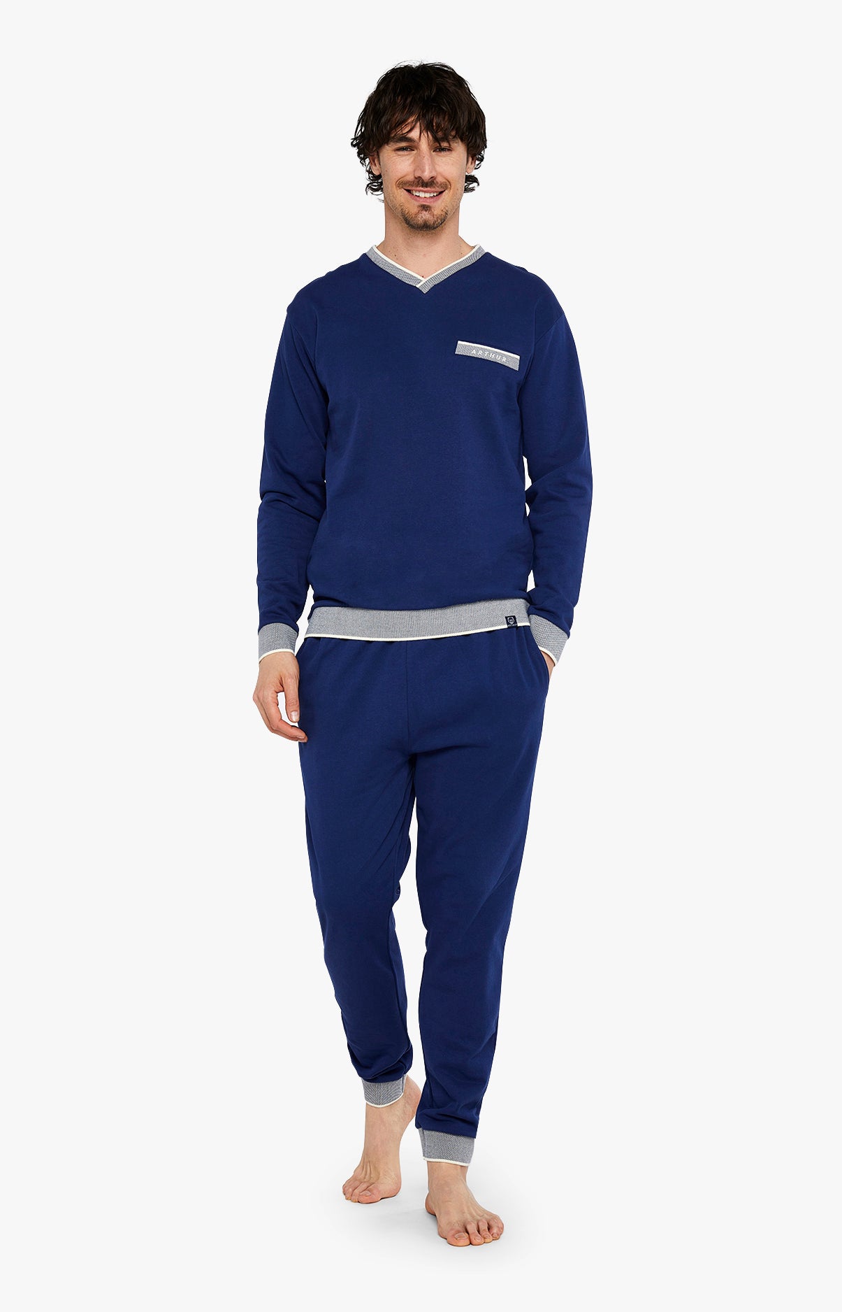 arthur-bob-pyjama-coton-bio-homme-marine-manches-longues image 1