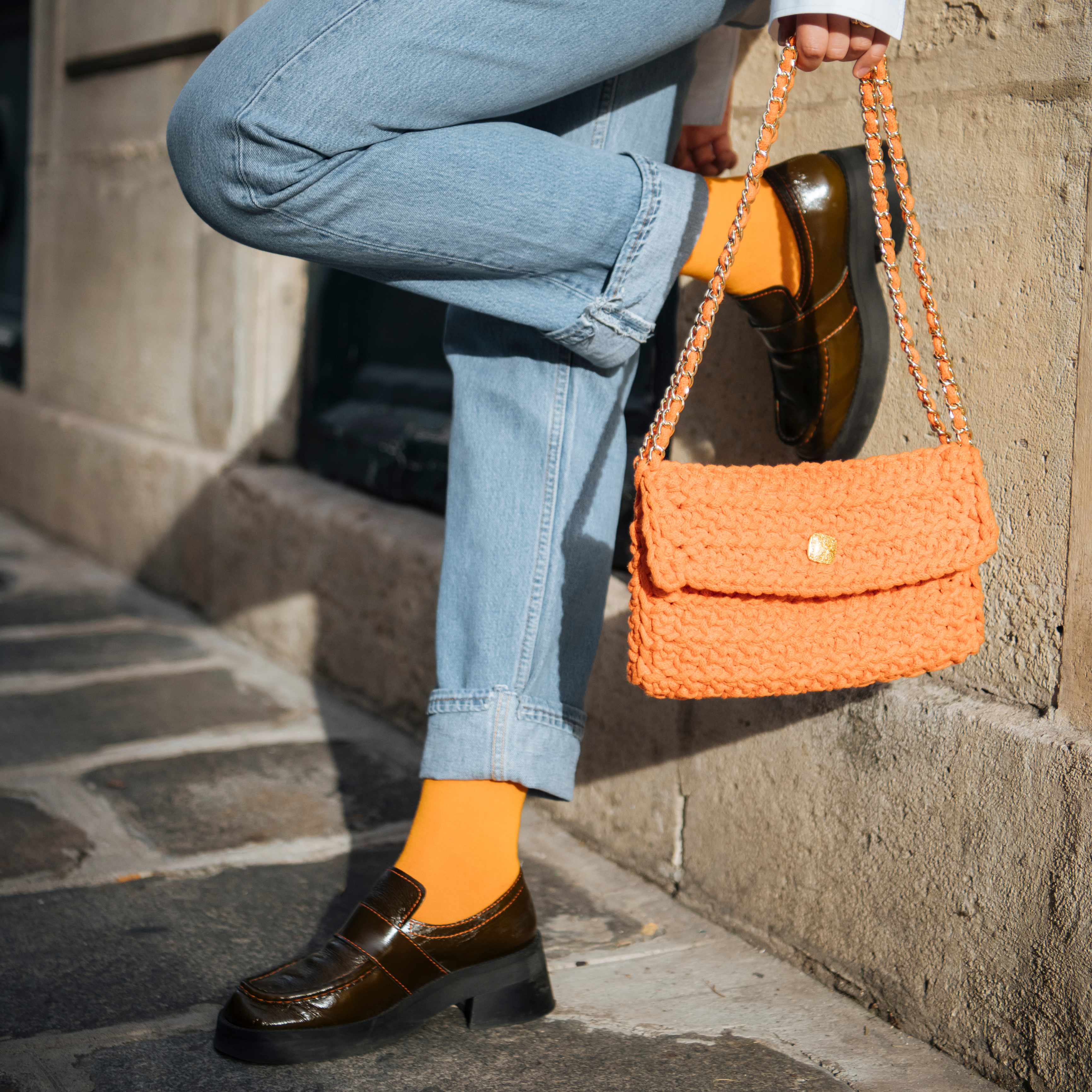 archiduchesse-de-ville-orange-mandarine-chaussettes-coton-mi-hautes image 4