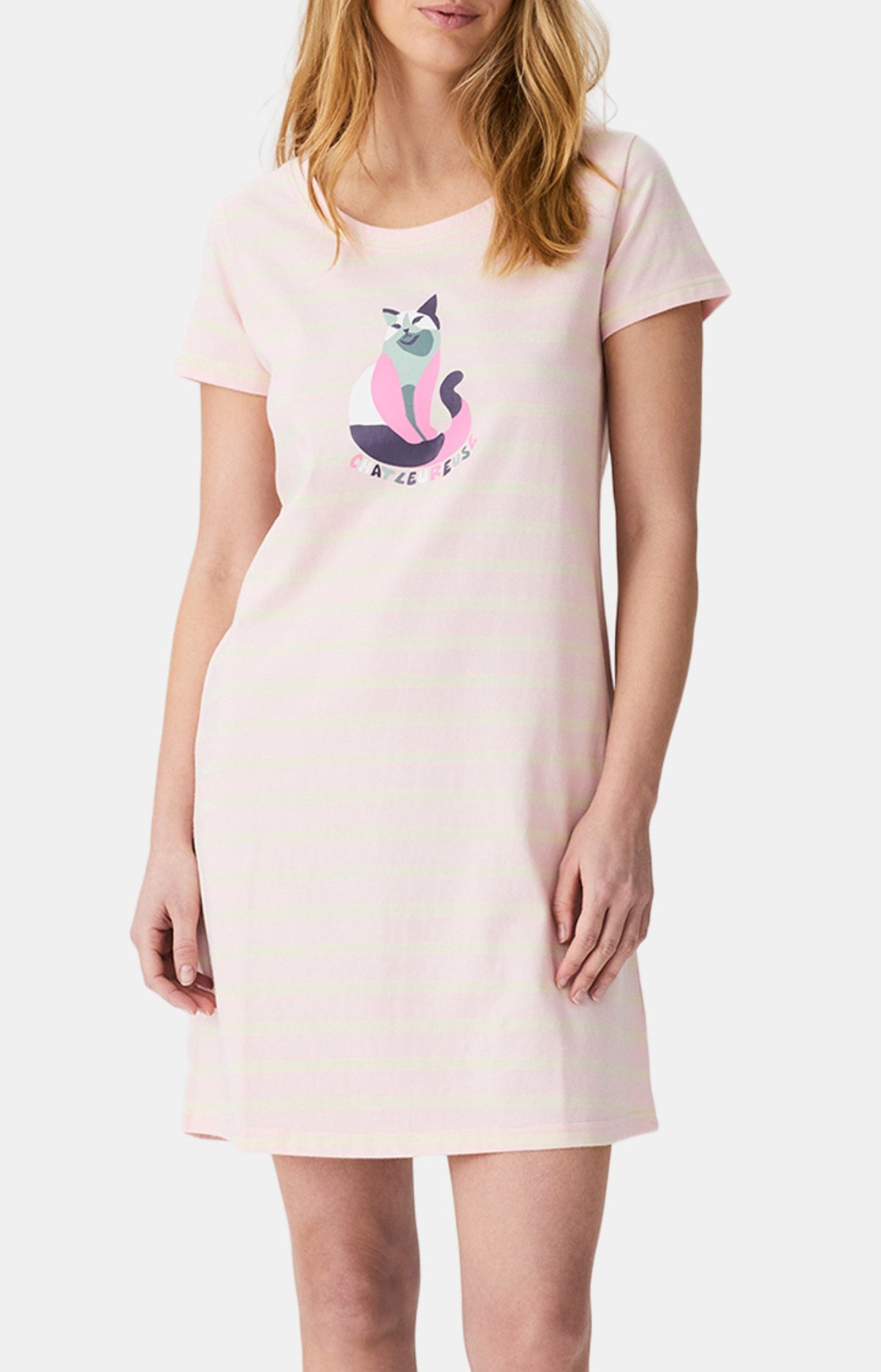 arthur-bob-chatleureuse-chemise-de-nuit-rose-coton-bio image 1