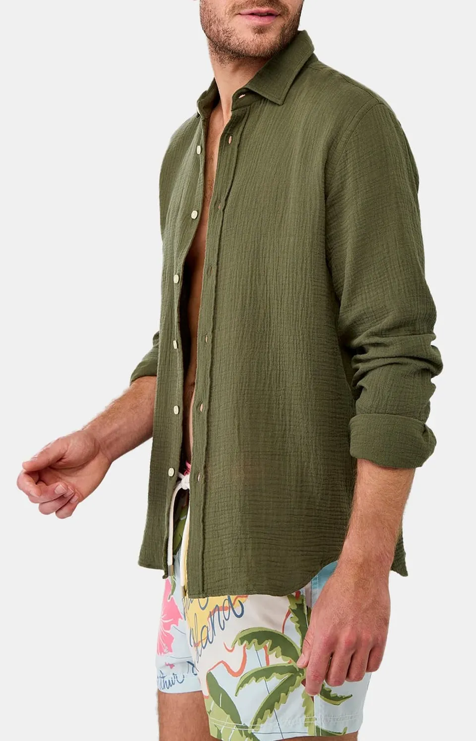 arthur-bob-chemise-gaze-coton-kaki-manches-longues-regular image 1