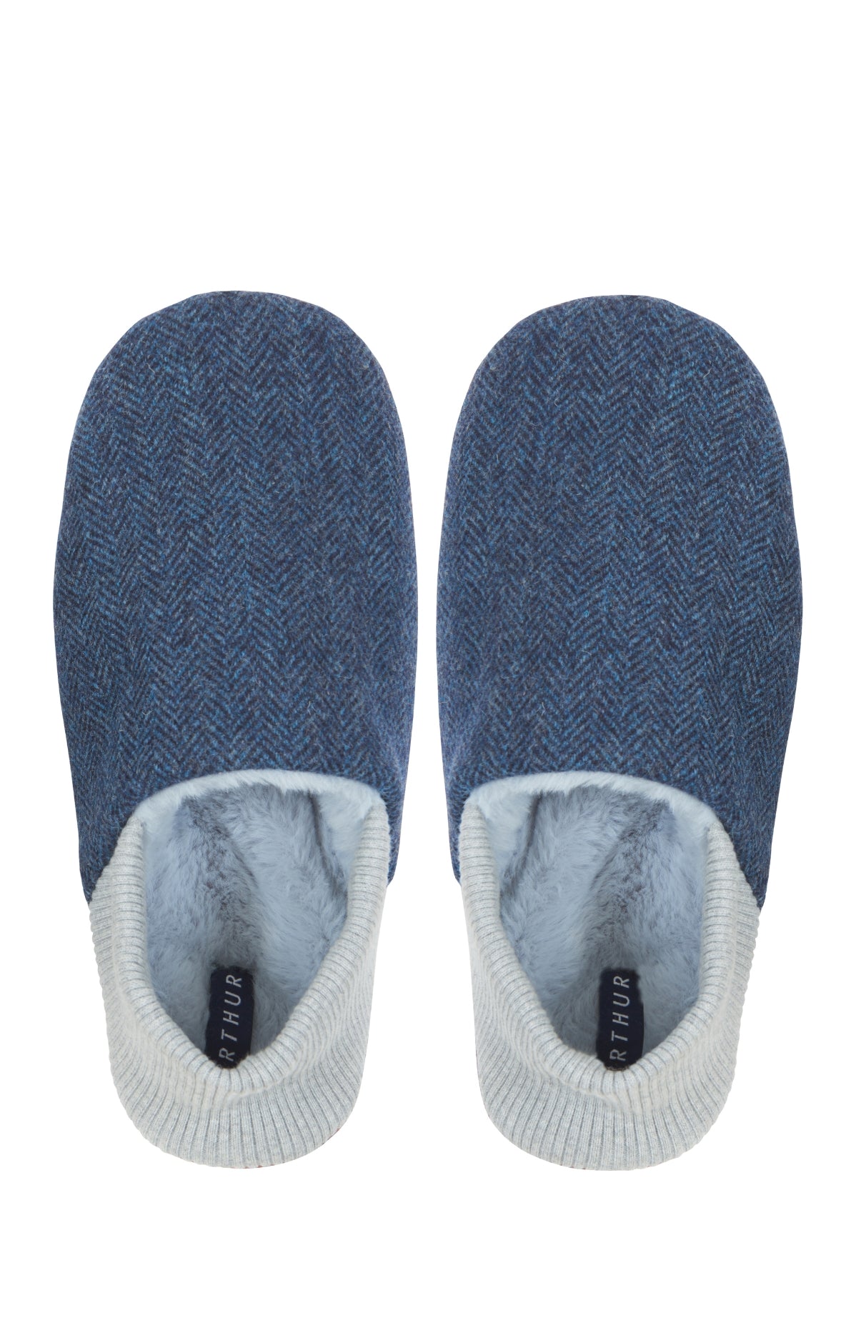 arthur-bob-chaussons-cuir-laine-bleu-42-43-chevron-fourrure image 3