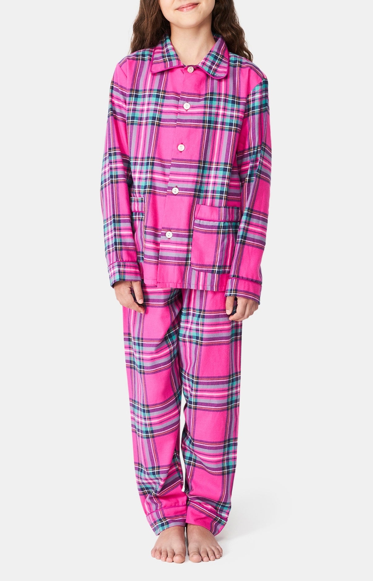 arthur-bob-rosa-pyjama-enfant-rose-flanelle-boutonn image 1