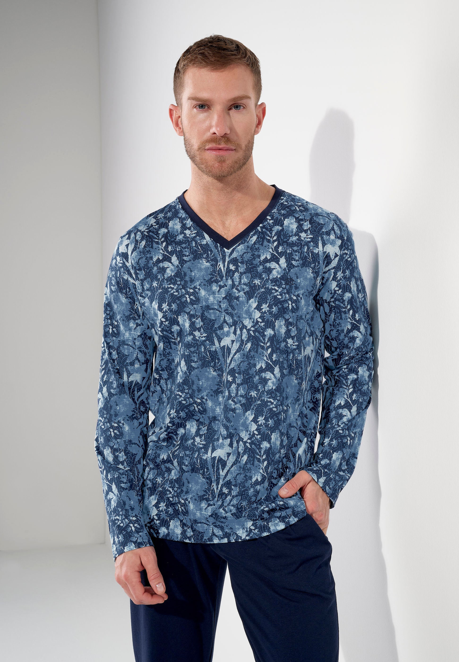 hom-compi-gne-pyjama-long-homme-bleu-coton image 2