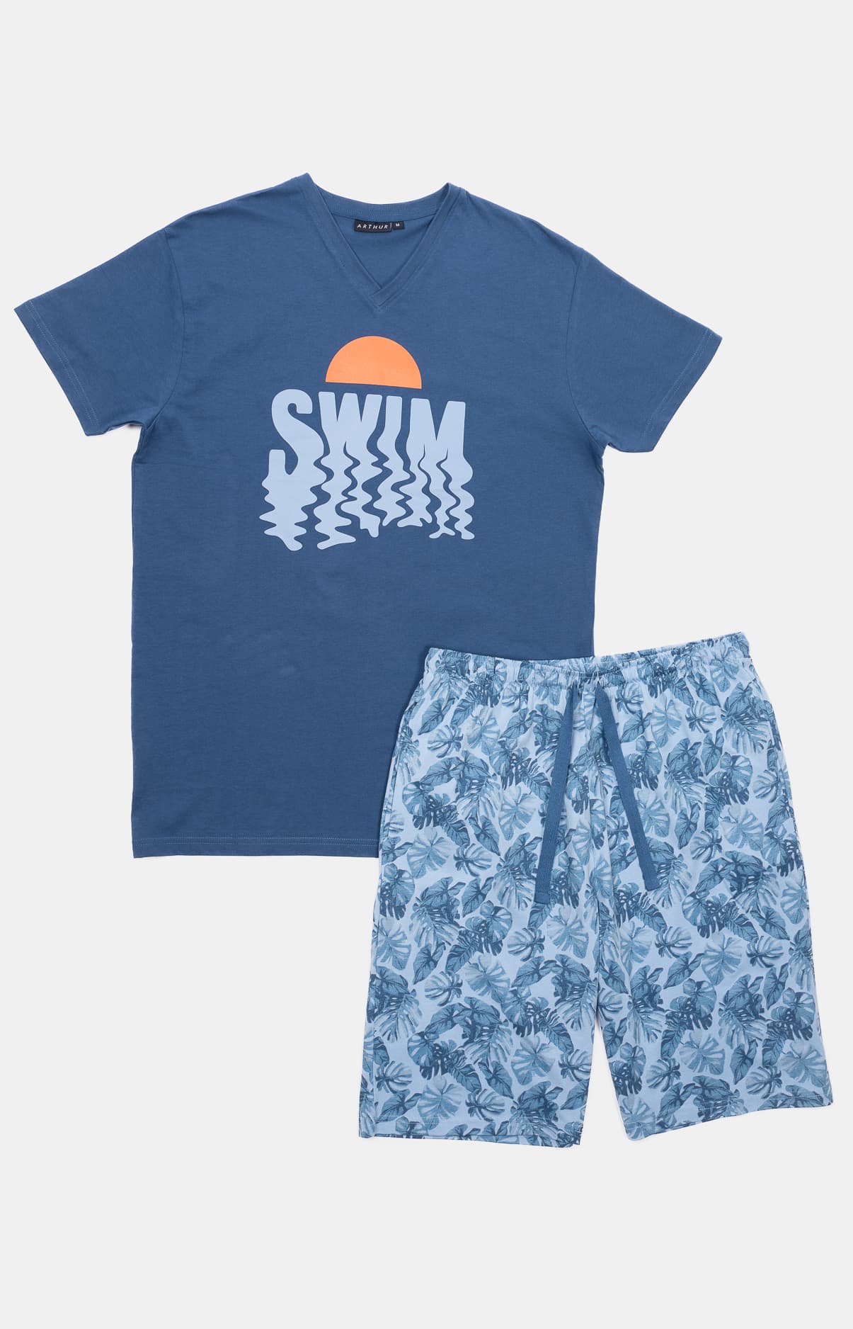 arthur-bob-palmier-pyjashort-homme-coton-bleu image 3