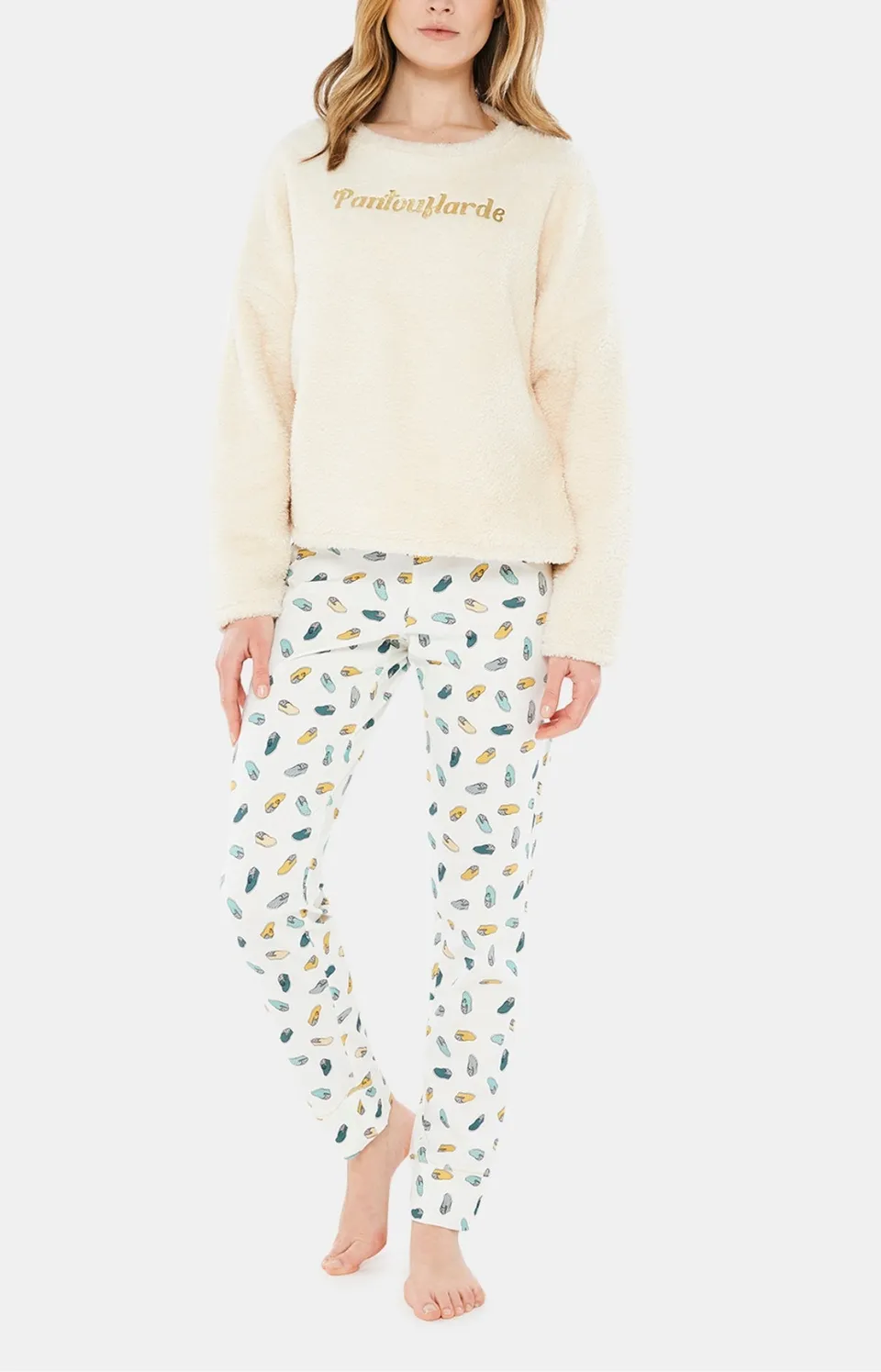 arthur-bob-pyjama-pantouflard-femme-ivoire-coton-bio-chaud image 1