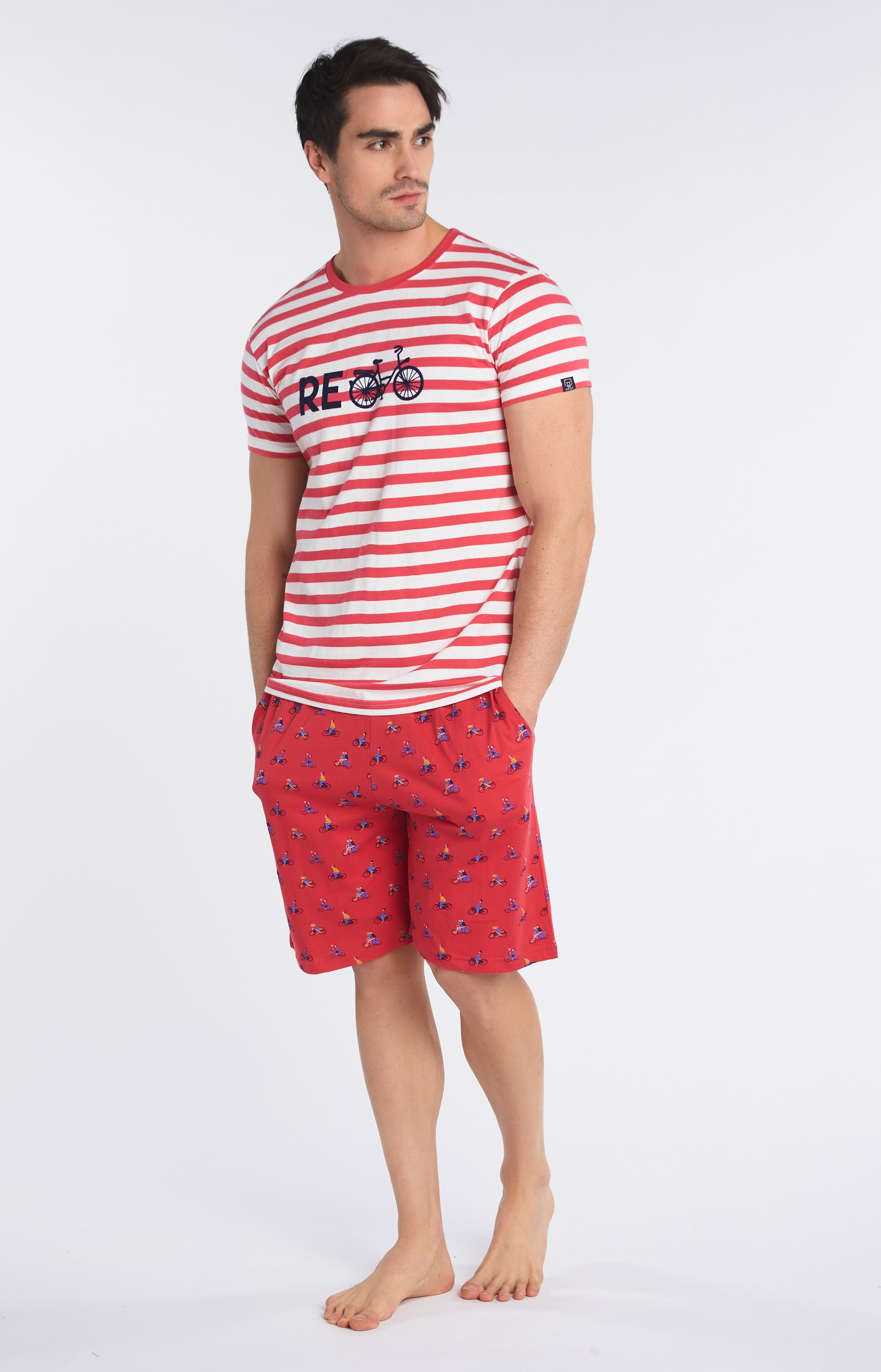 arthur-bob-recycle-pyjashort-homme-rouge-l-coton-bio image 1