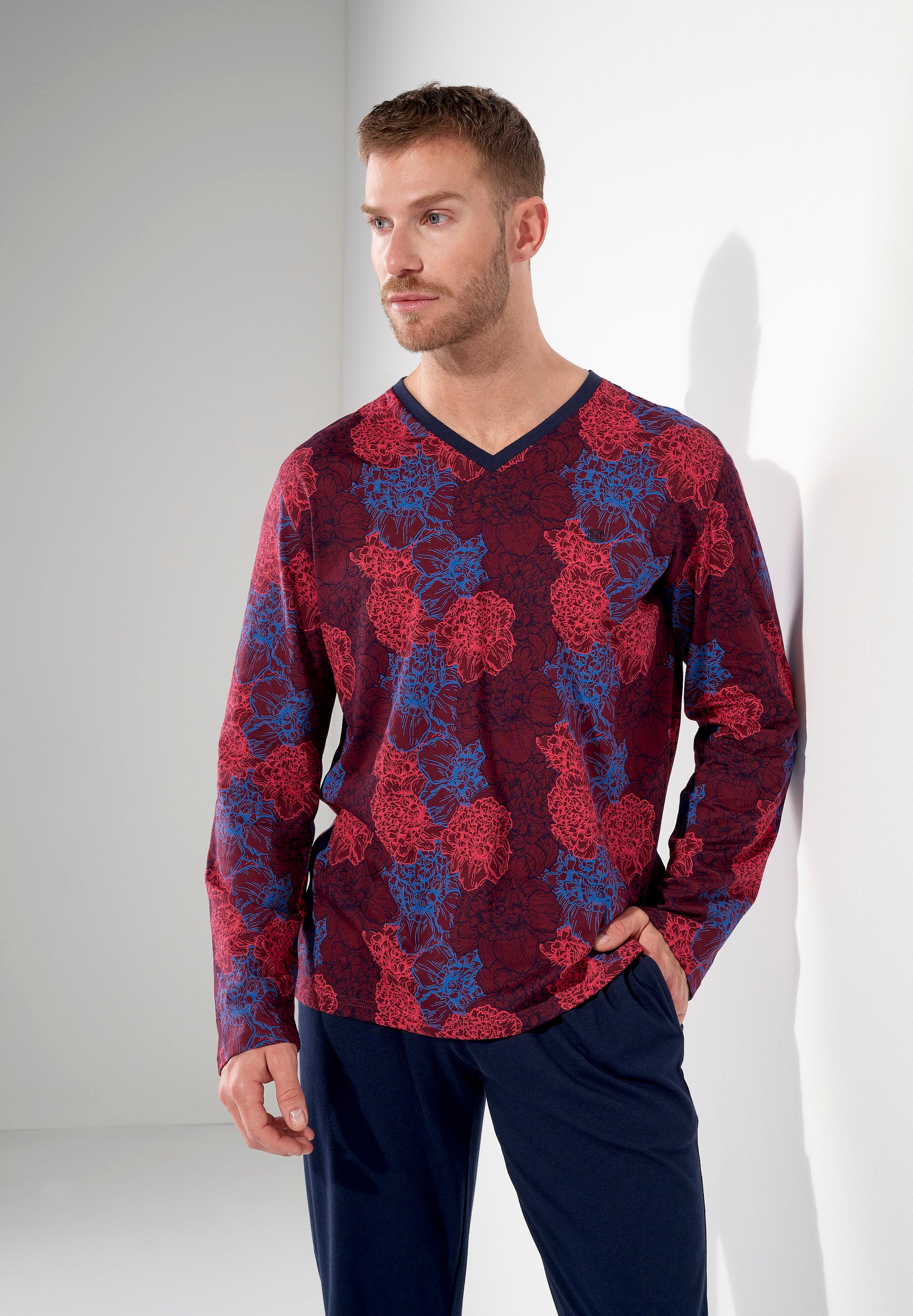 hom-bouquet-pyjama-long-homme-coton-bordeaux image 2