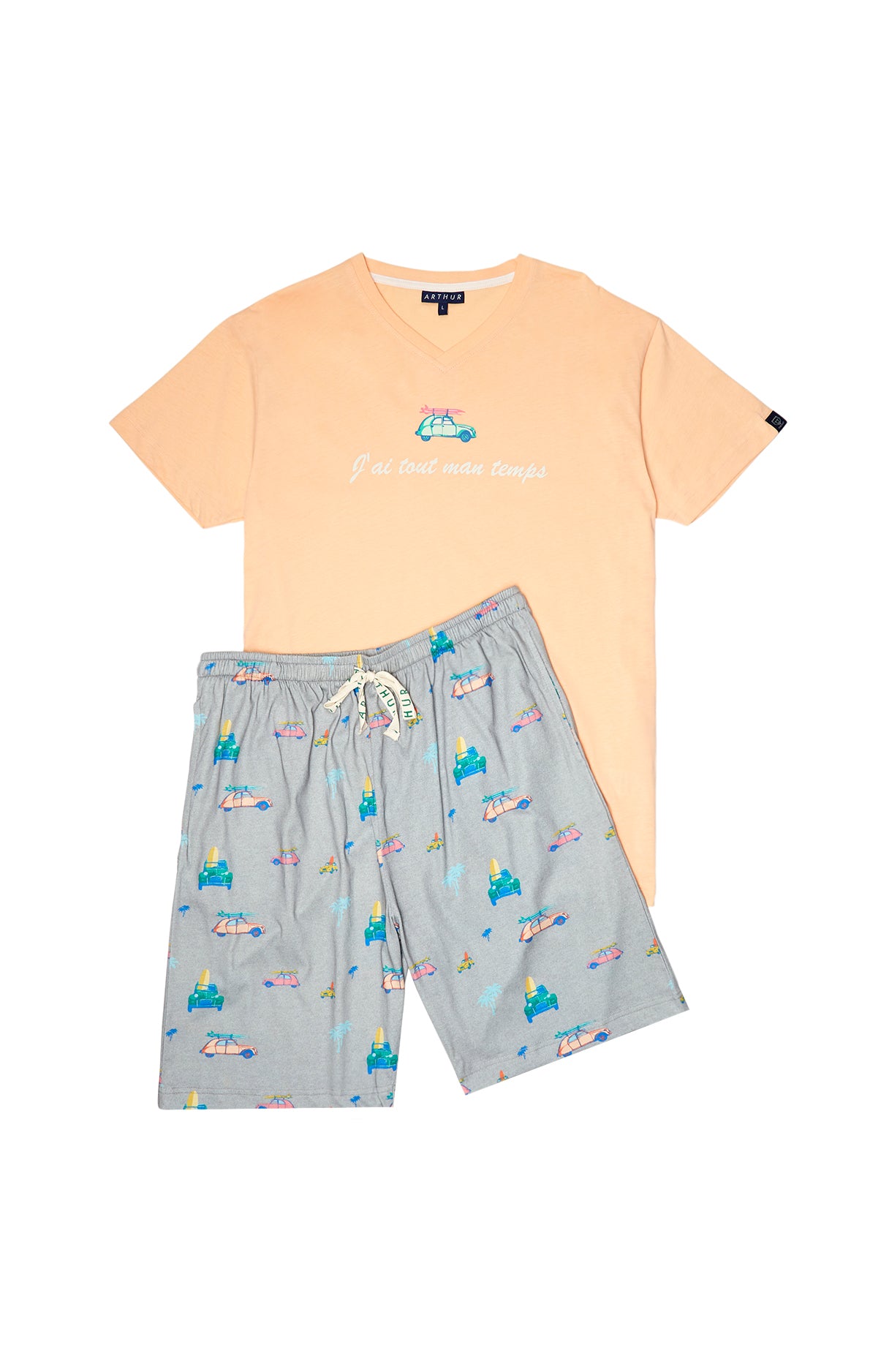 arthur-bob-pyjashort-2cv-gris-orange-homme-coton-bio image 3