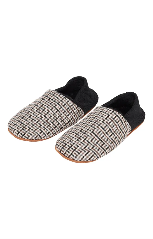 arthur-bob-chaussons-cuir-et-laine-pantoufles-gris-carreaux image 1