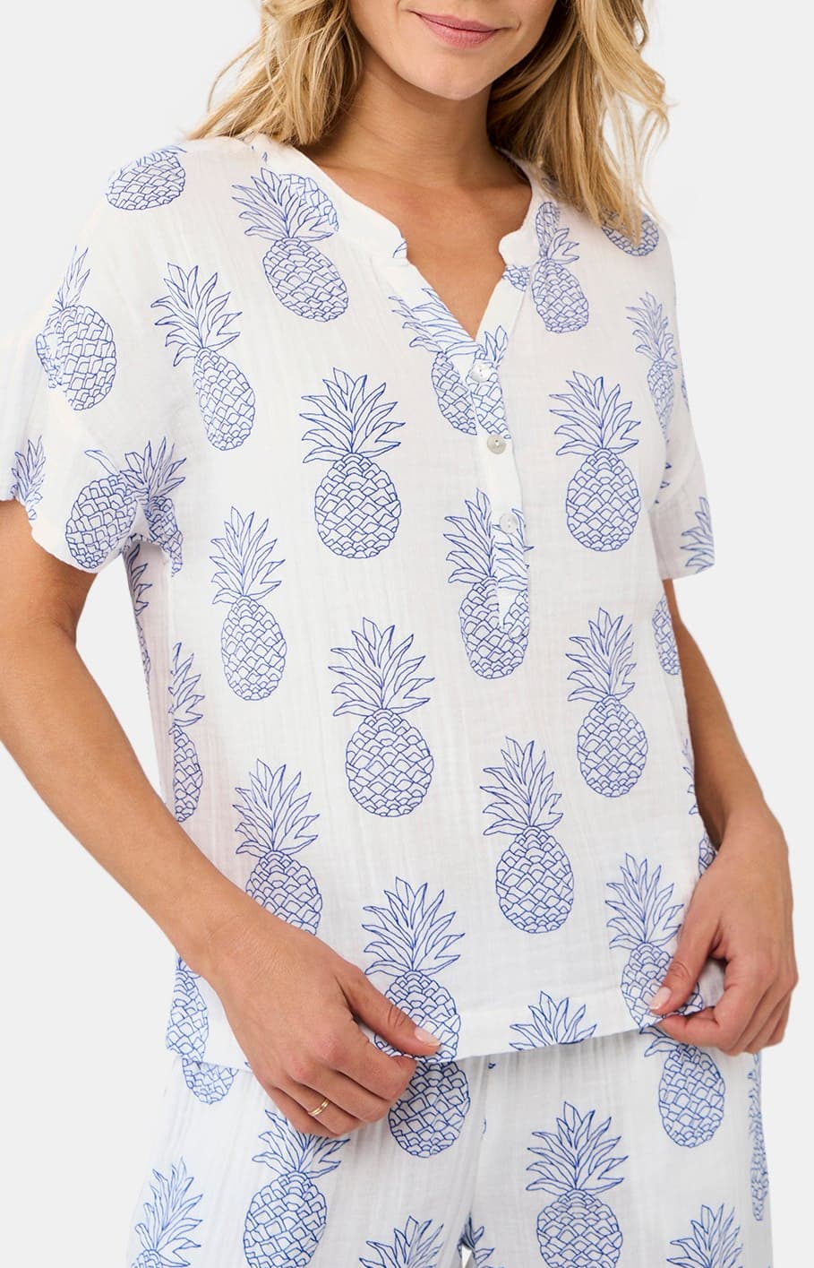 arthur-bob-pyjacorsaire-gaze-coton-ananas-blanc-femme image 4