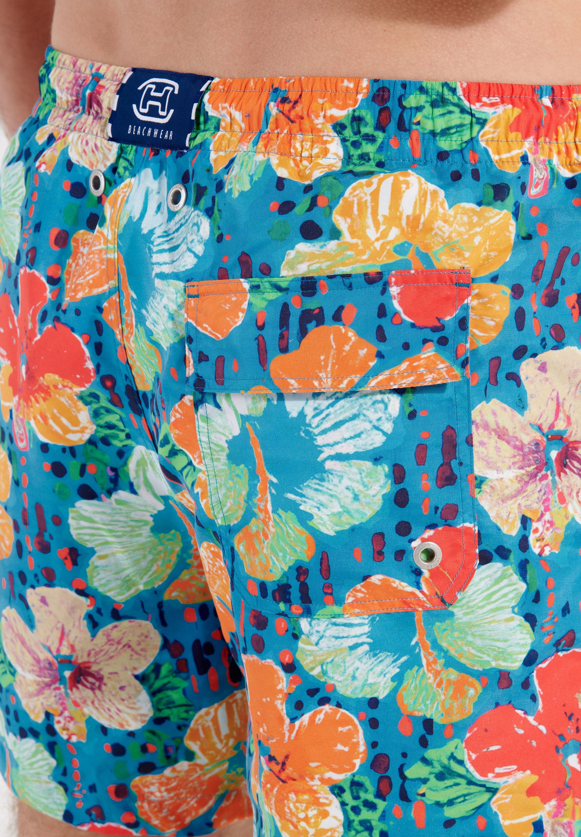 hom-h-fresh-dino-beach-boxer-short-de-bain-turquoise-fleurs image 6