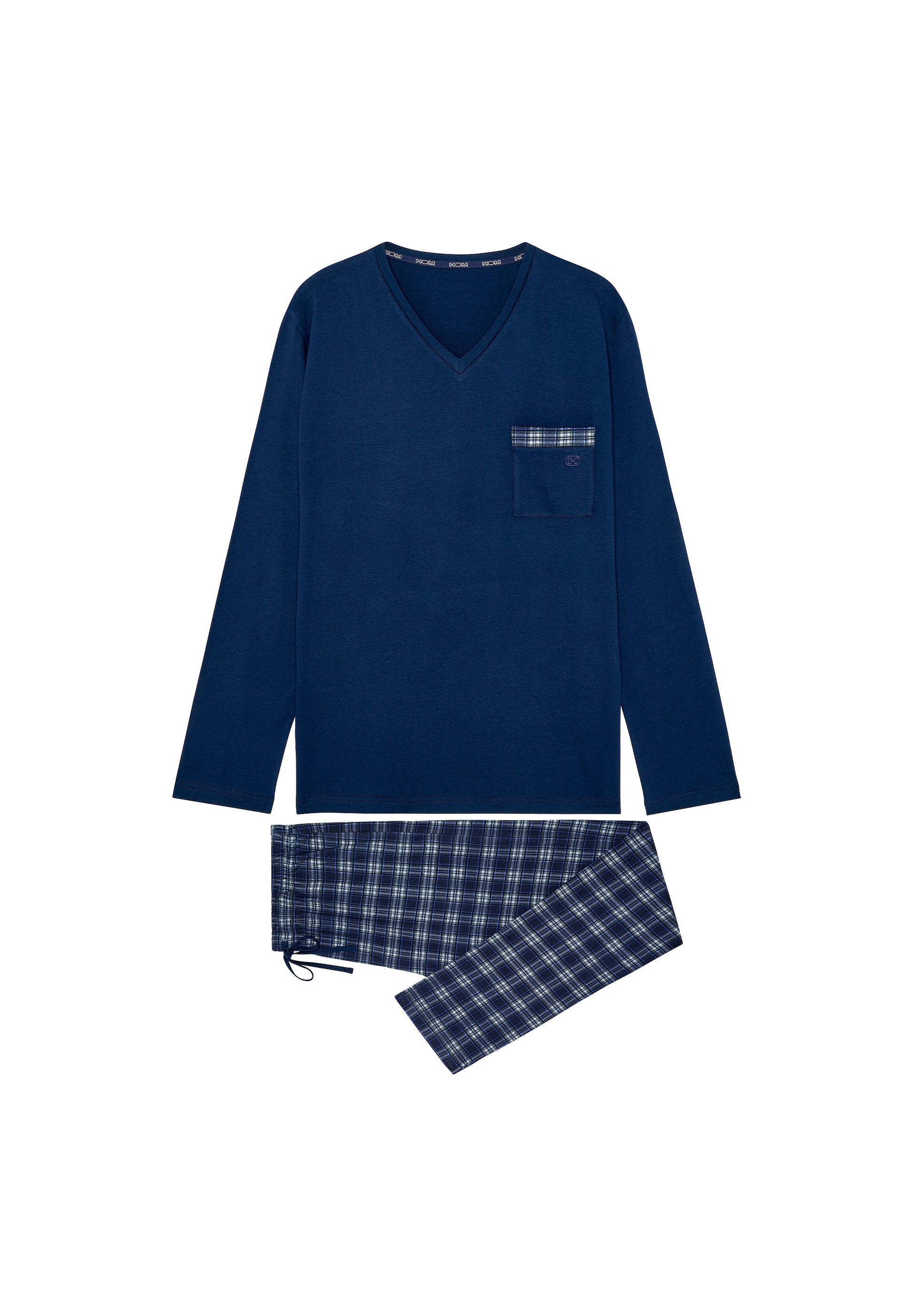 hom-sid-pyjama-long-bleu-carreaux-coton-interlock image 1