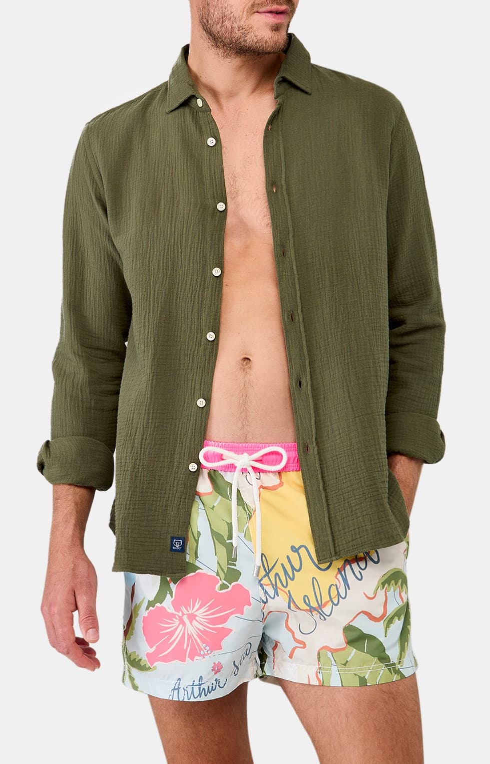 arthur-bob-chemise-gaze-coton-kaki-manches-longues-regular image 2