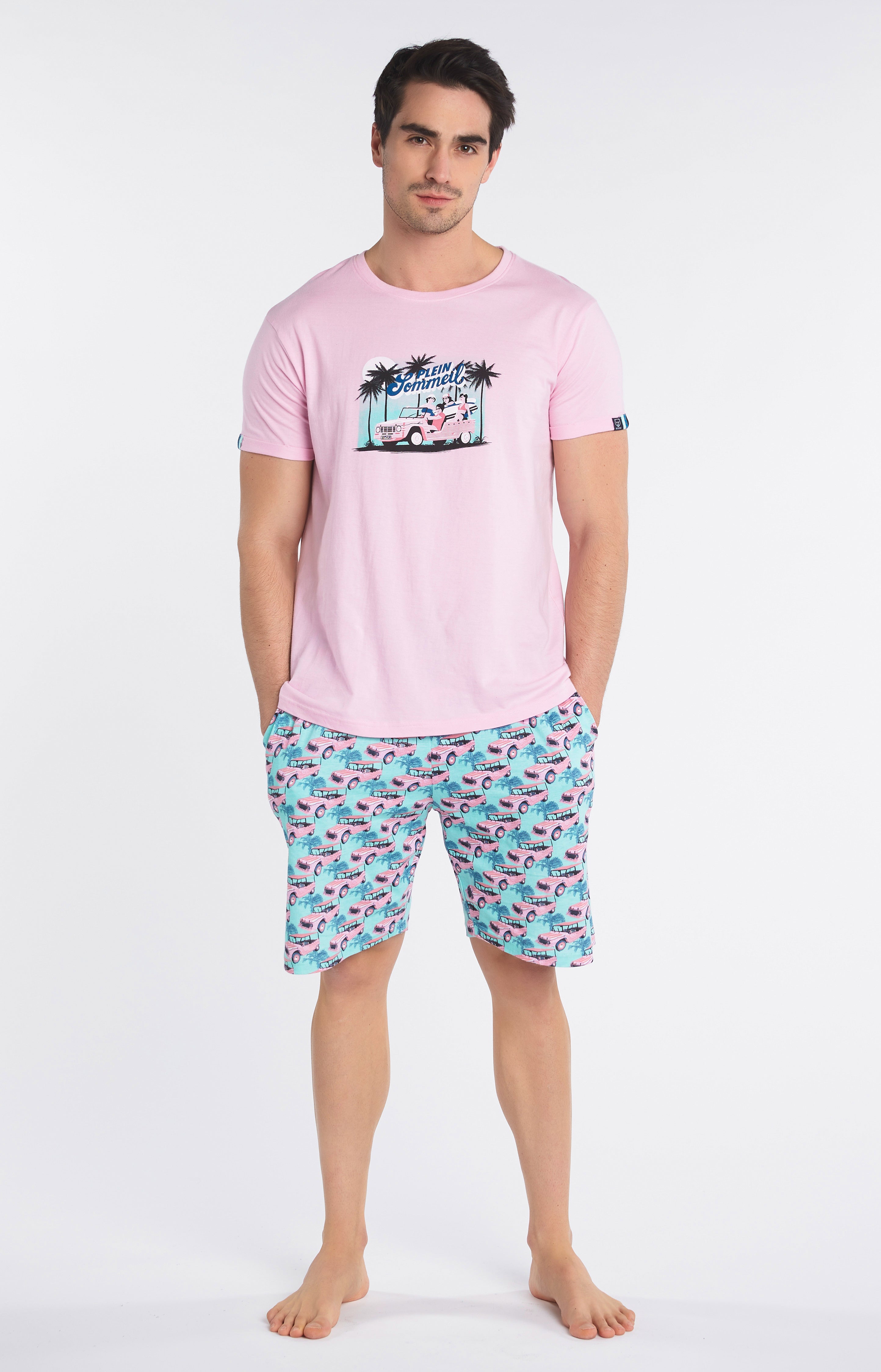 arthur-bob-mehari-pyjashort-coton-bio-homme-rose image 1