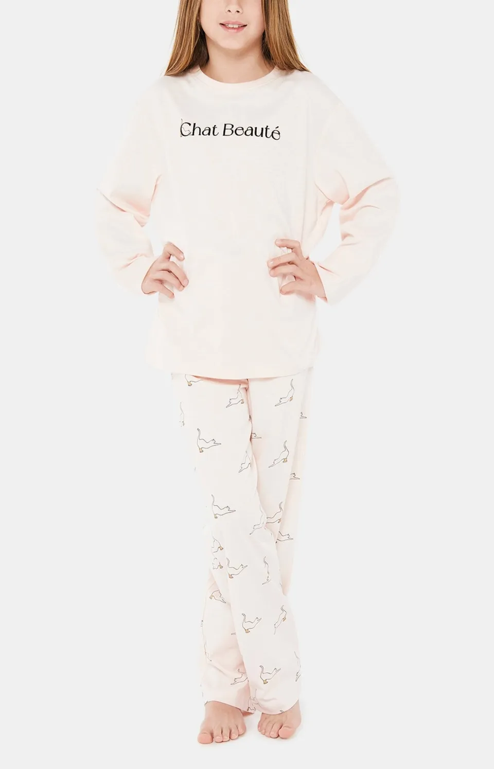 arthur-bob-chat-beaut-pyjama-enfant-poudre-4a-coton-bio image 1