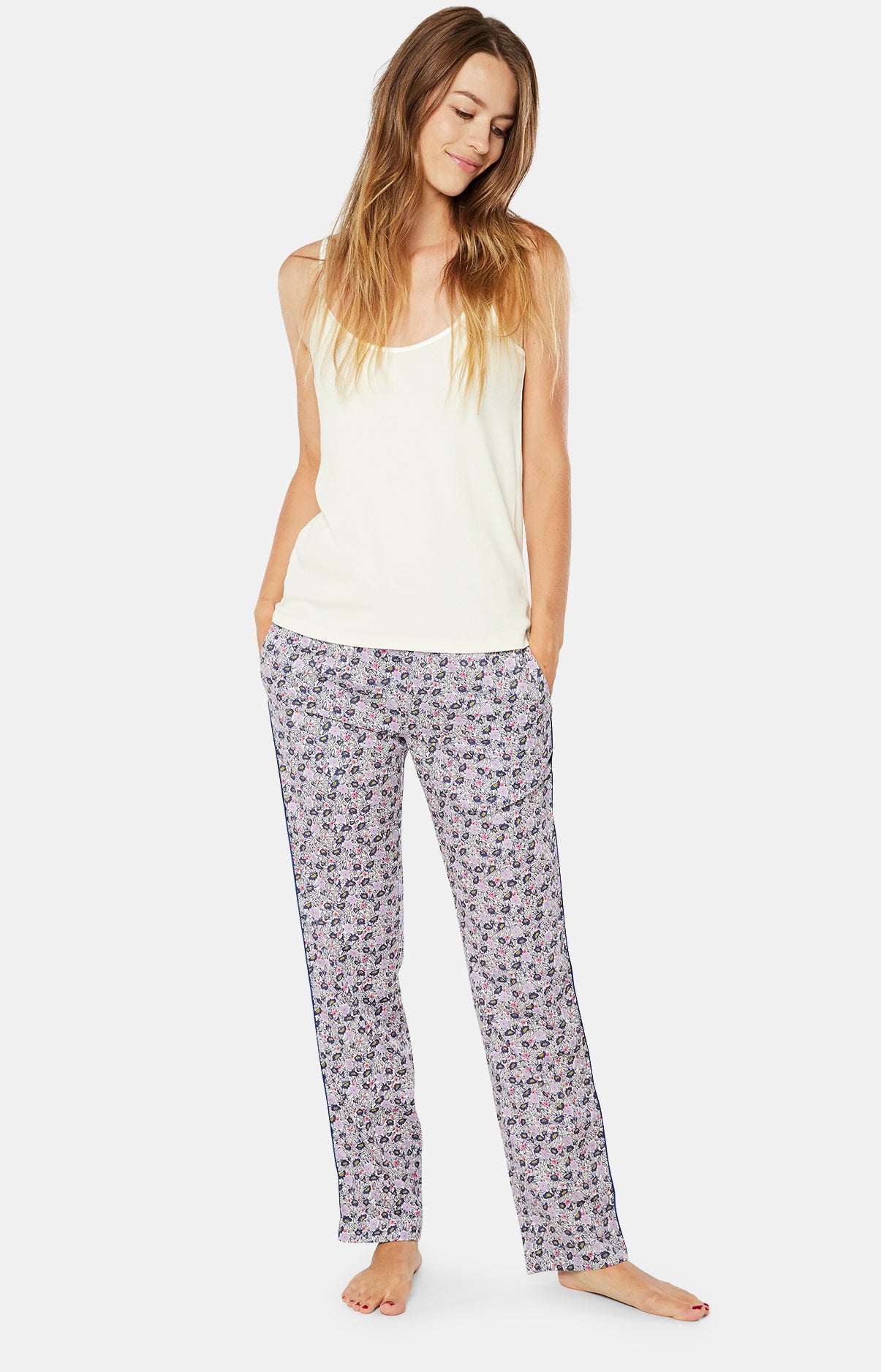 arthur-bob-fleur-pantalon-pyjama-femme-ivoire-coton image 2