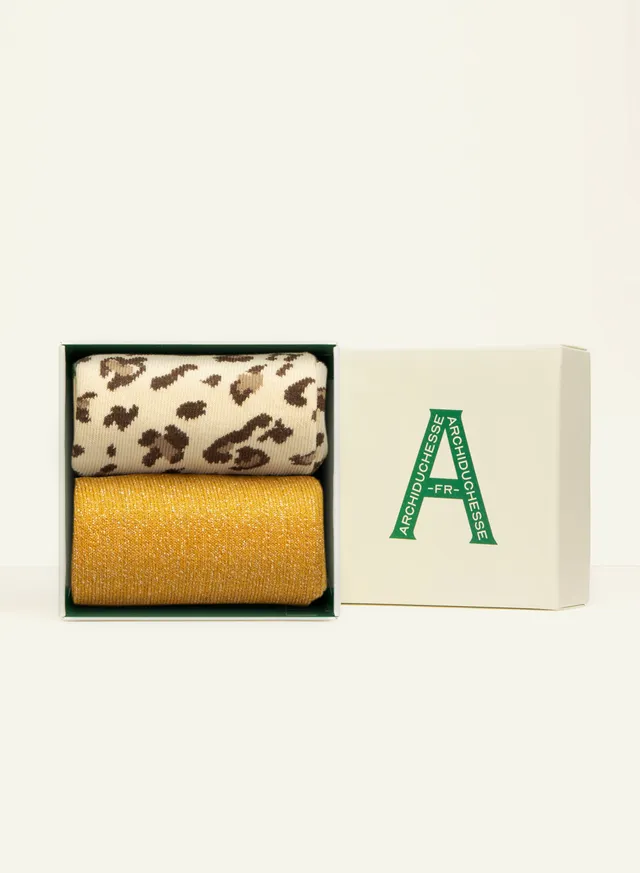 archiduchesse-paillet-e-duo-l-opard-miel-chaussettes-coffret image 1