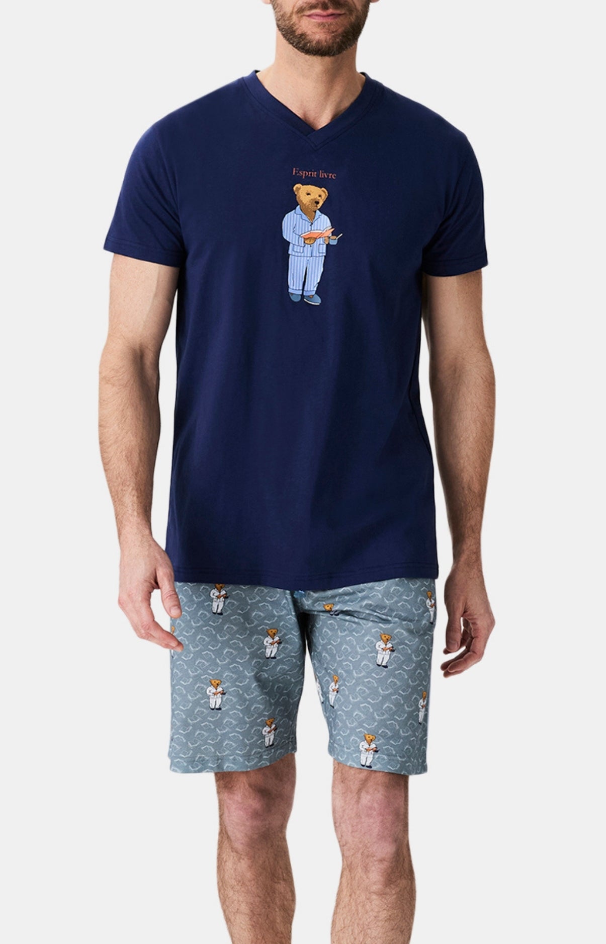 arthur-bob-esprit-livre-pyjashort-homme-gris-coton-bio image 1