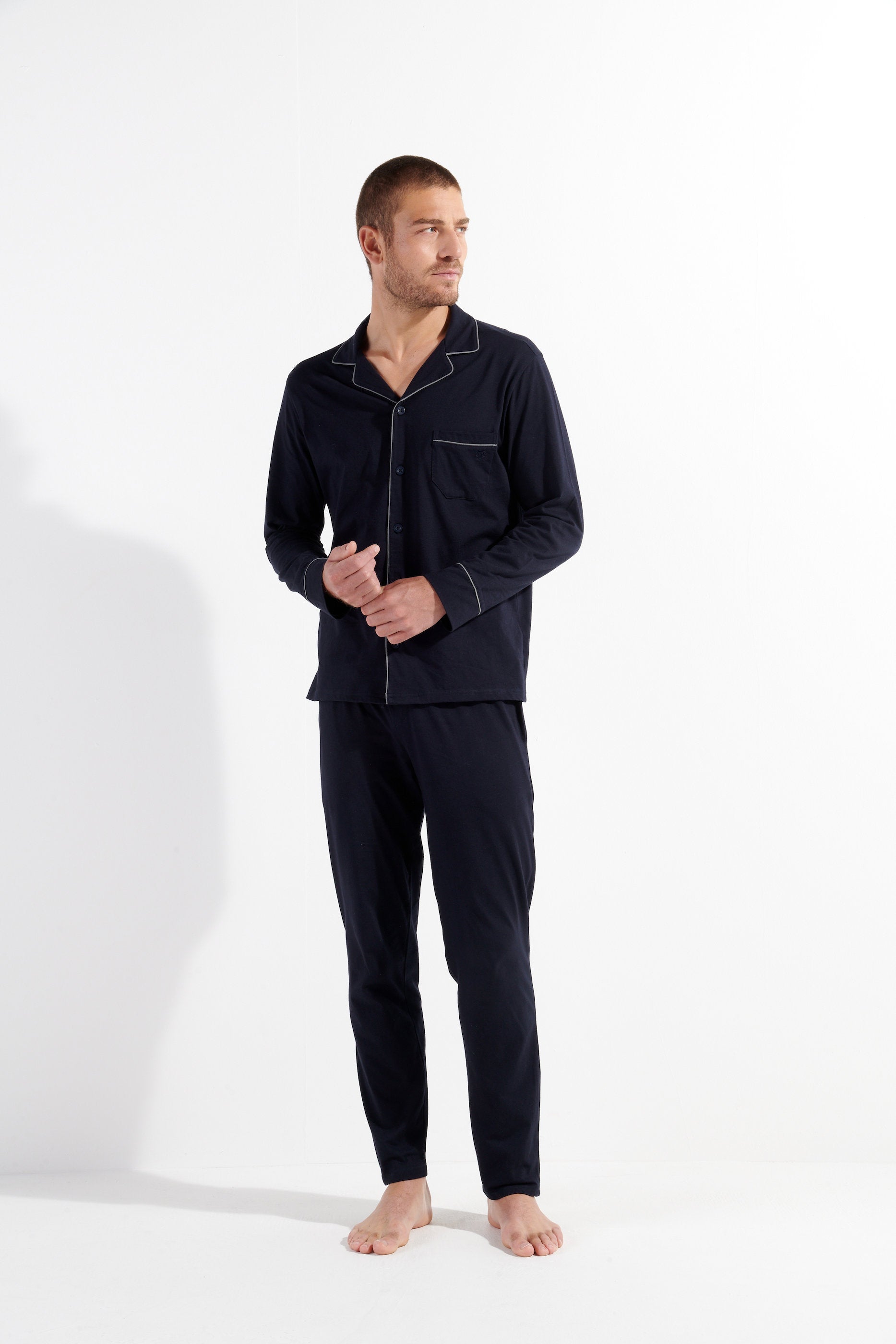 hom-albert-pyjama-homme-long-bleu-marine-coton-chemise image 3