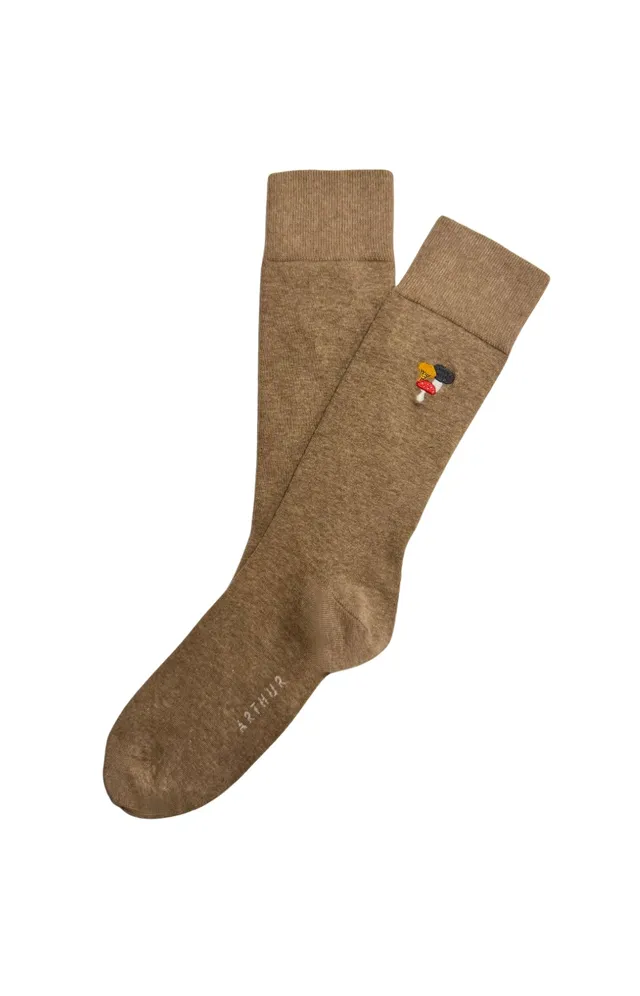 arthur-bob-chaussettes-brod-es-champignon-beige-coton image 1