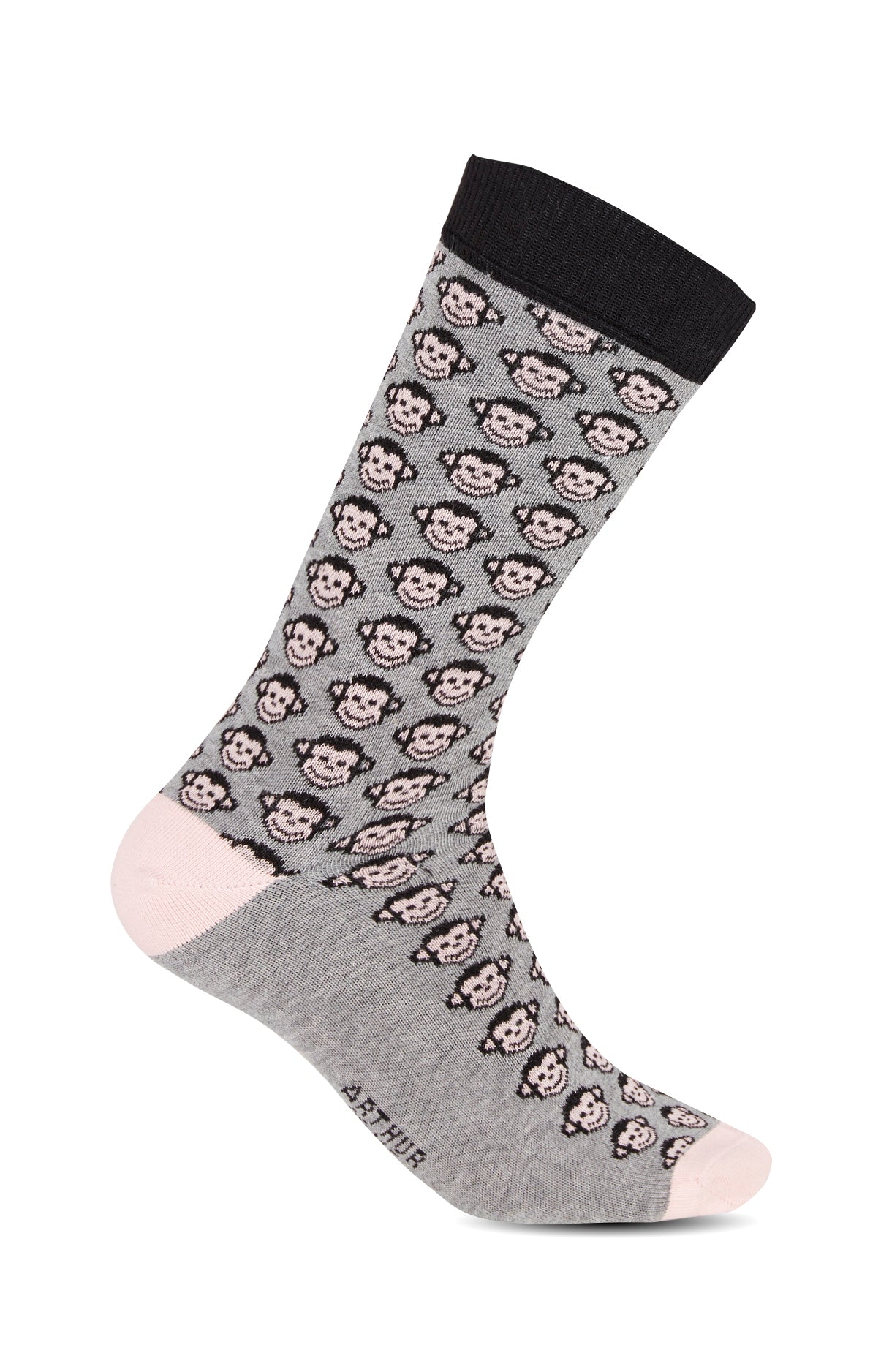 arthur-bob-monkey-chaussettes-homme-coton-gris image 1