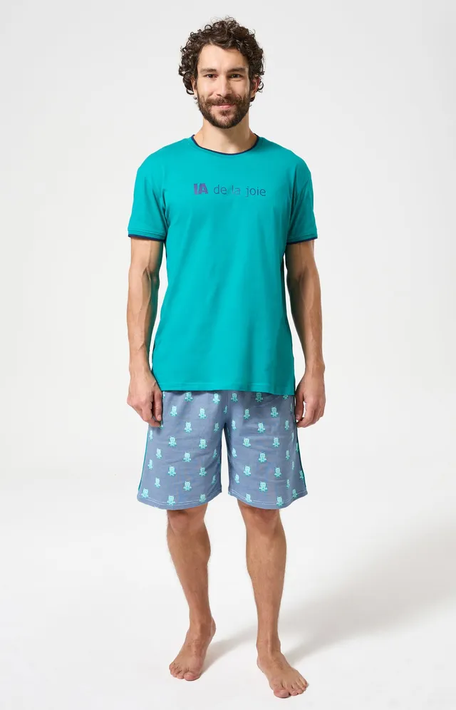 arthur-bob-ia-de-la-joie-pyjashort-homme-bleu-coton-bio image 1