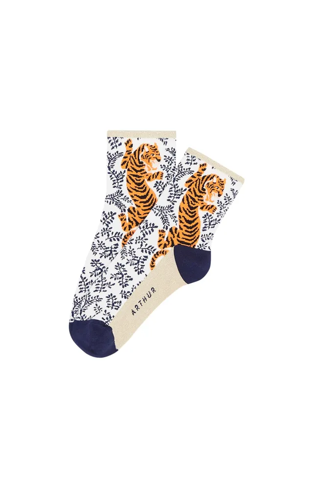arthur-bob-tigre-chaussettes-femme-blanc-coton-lurex image 1