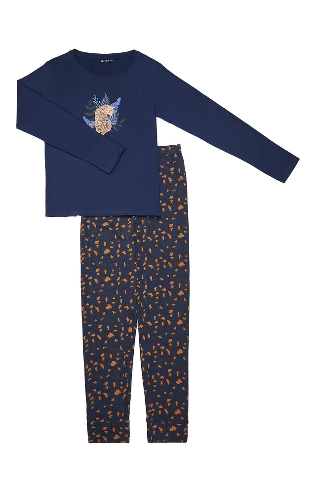 arthur-bob-pyjama-l-opard-marine-coton-femme-long image 1