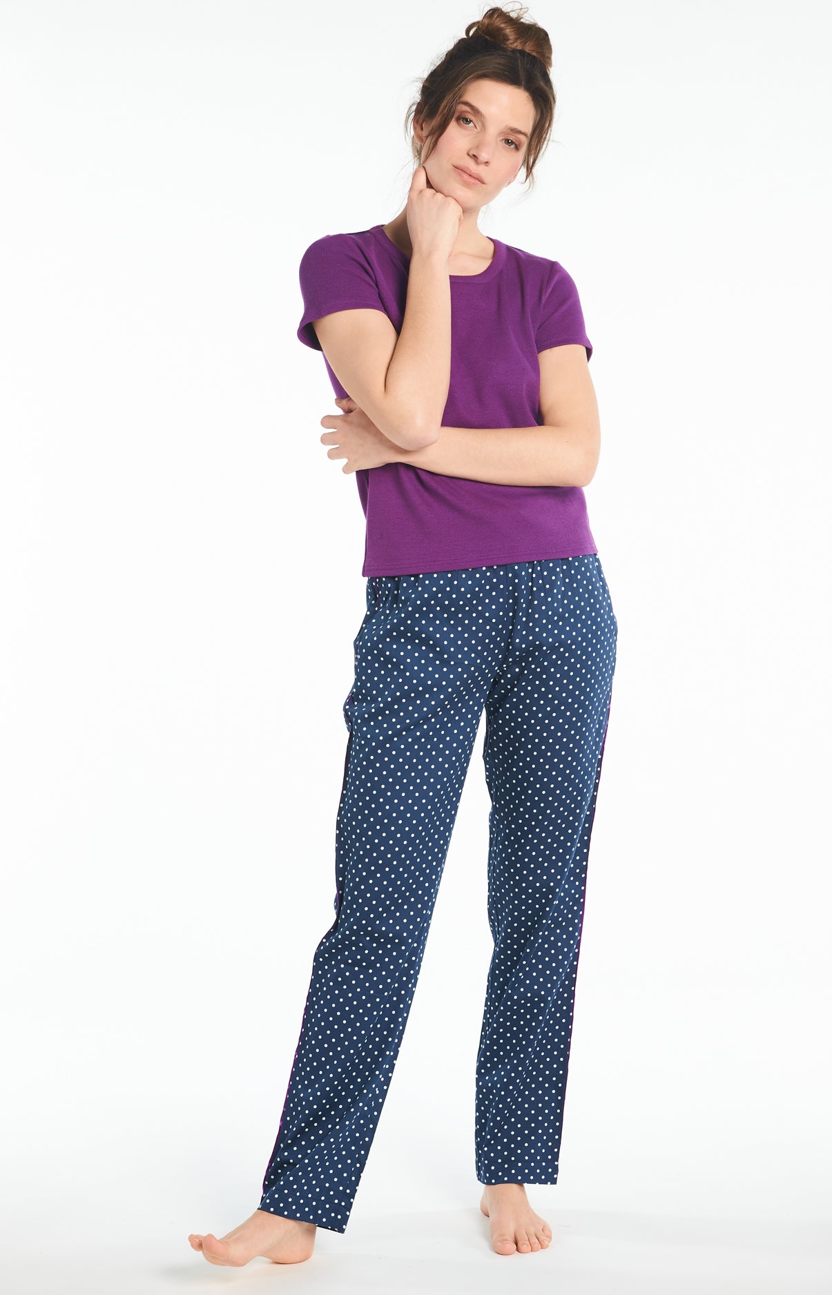arthur-bob-pois-pantalon-pyjama-coton-bio-marine-femme image 1