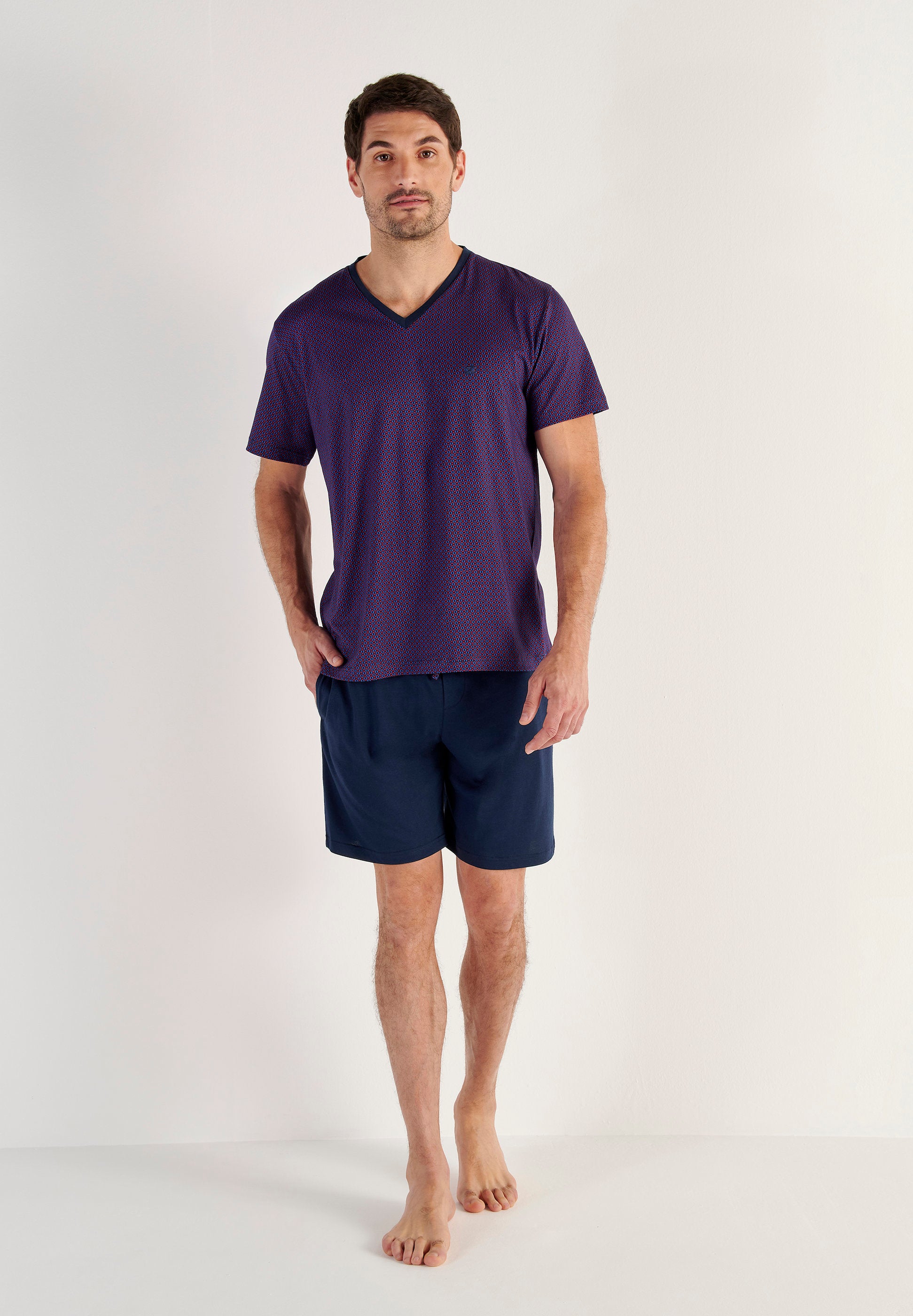 hom-fats-pyjama-court-homme-navy-print-coton-modal image 4