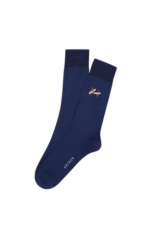 arthur-surf-chaussettes-homme-marine-fil-d-cosse-brod-es image 1