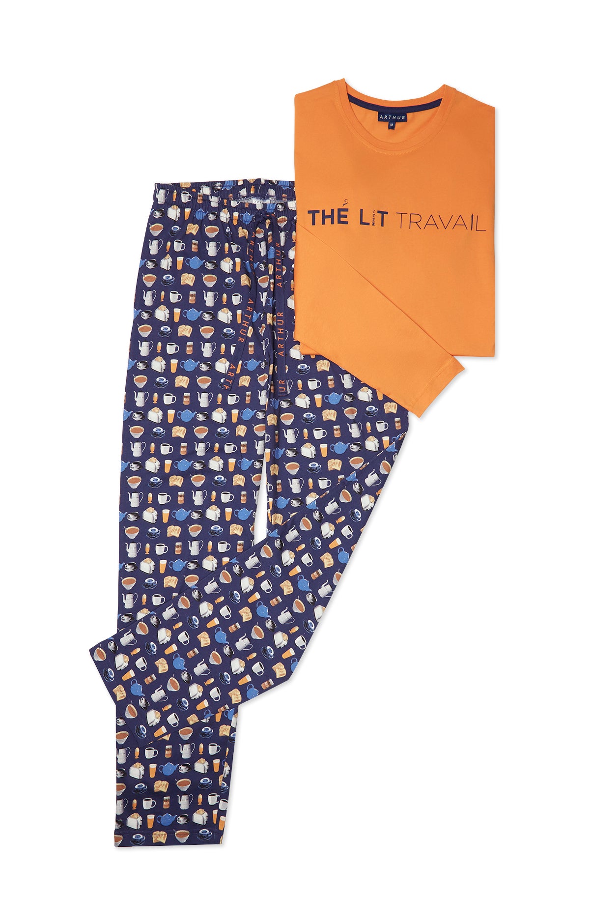arthur-bob-orange-pyjama-homme-marine-coton-bio-long image 3