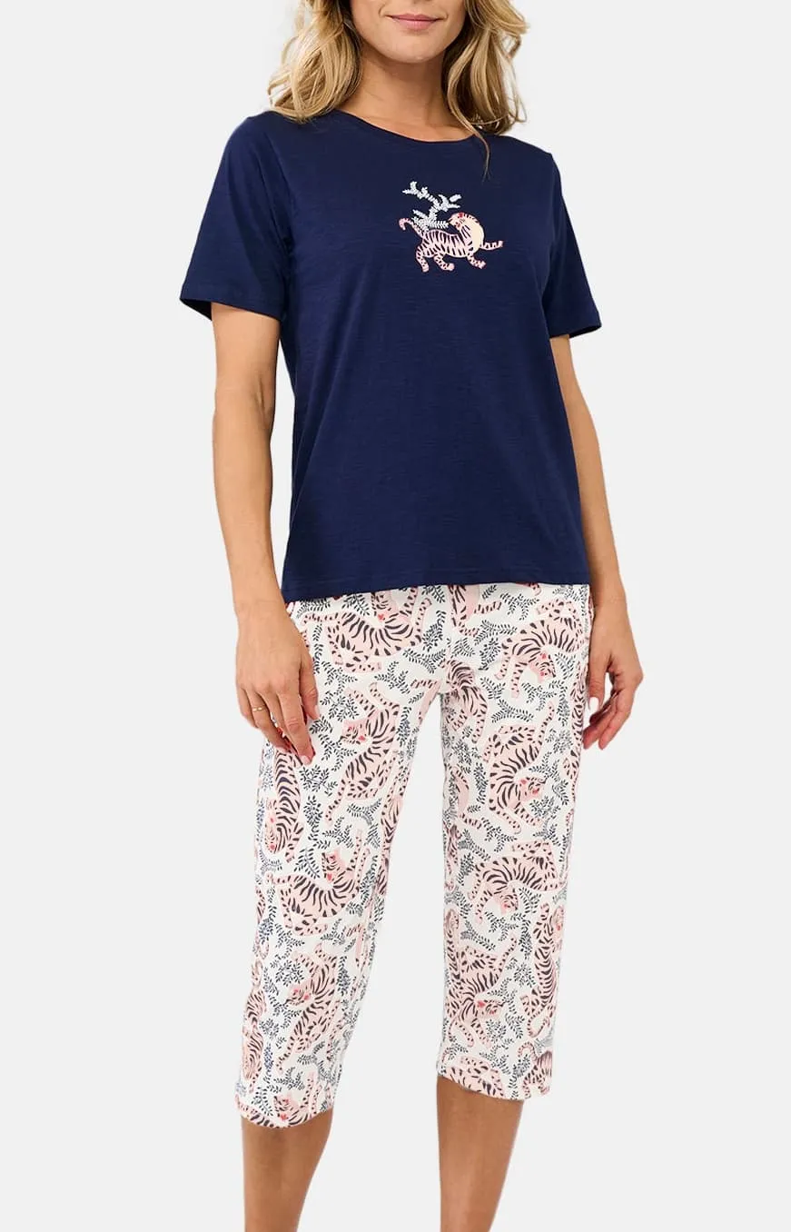 arthur-bob-tigre-pyjama-corsaire-coton-bio-blanc image 1