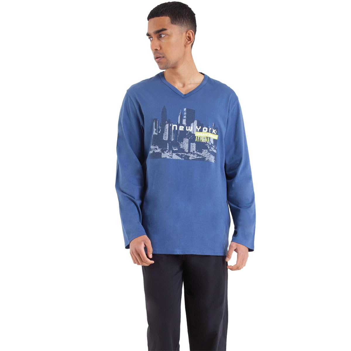 athena-graphic-pyjama-long-homme-coton-marine-noir-l image 7