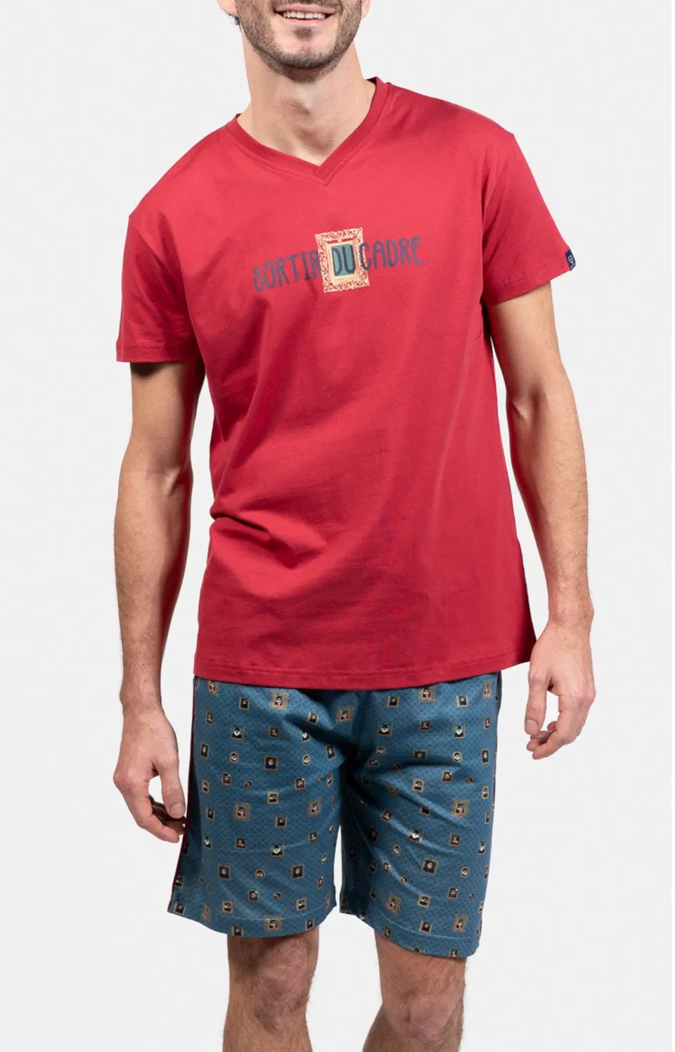 arthur-cadre-pyjashort-homme-bleu-m-coton-bio image 1