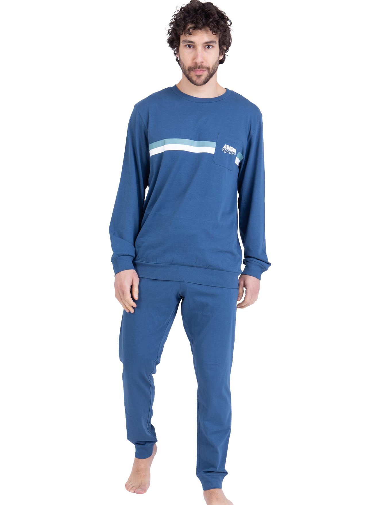 athena-easy-coton-pyjama-long-homme-col-rond-sportswear image 1
