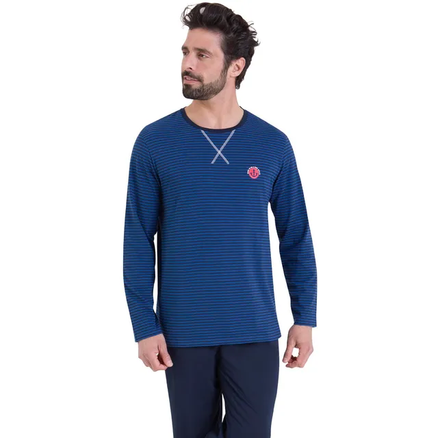 athena-easy-coton-pyjama-long-homme-rayures-bleues-taille-m-coton image 1