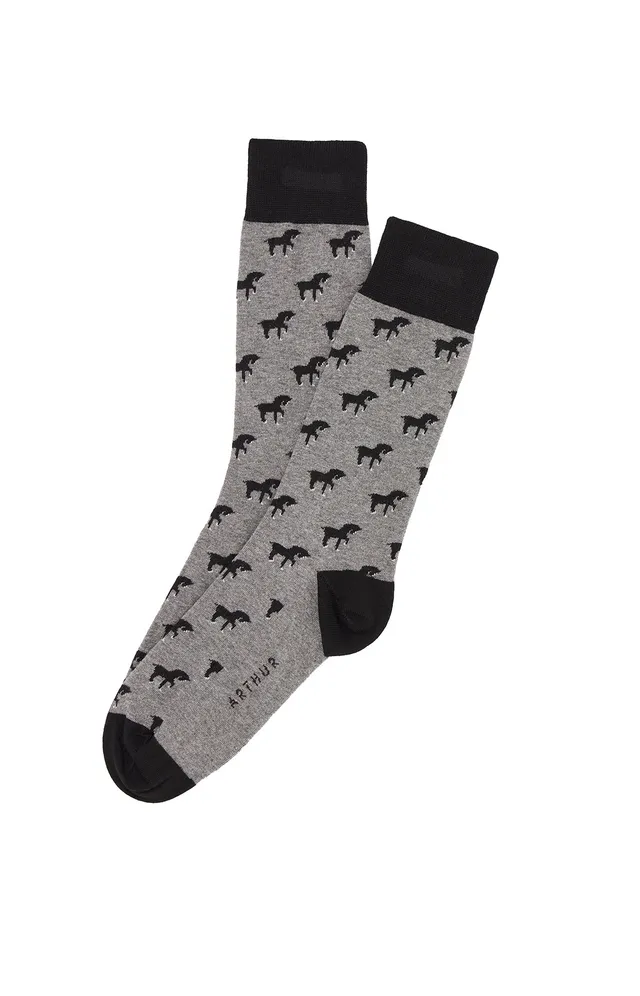 arthur-bob-petits-chevaux-chaussettes-homme-gris-coton-bio image 1