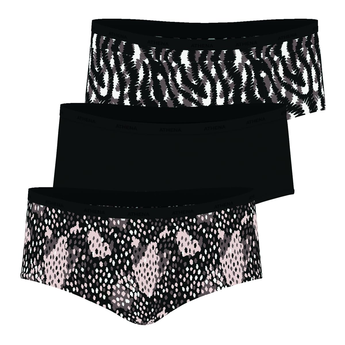 athena-ecopack-lot-3-boxers-femme-l-opard-noir-coton-stretch image 1