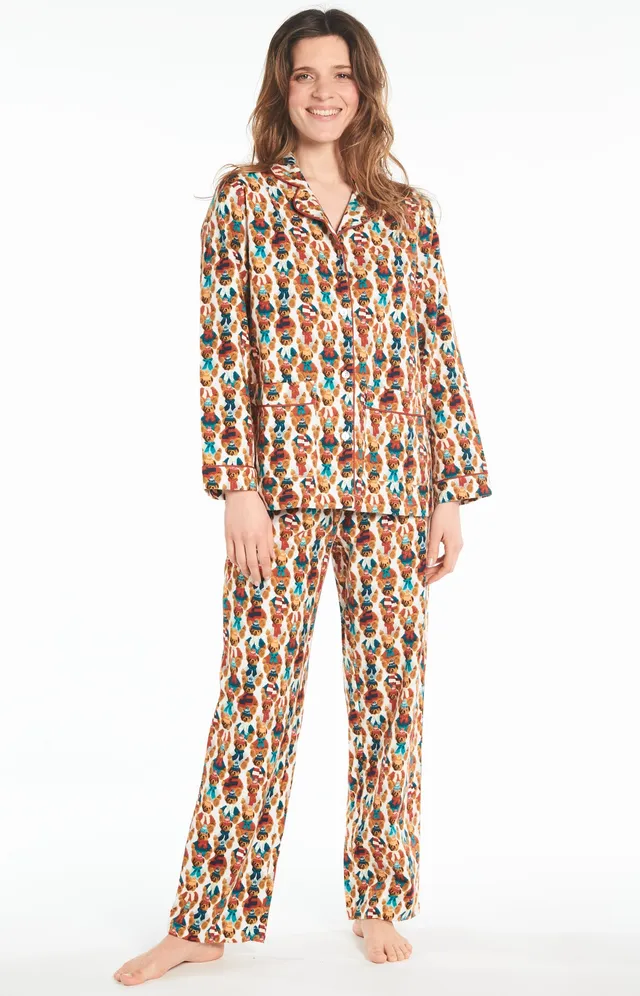 arthur-bob-teddy-marron-pyjama-long-femme-neige-coton image 1