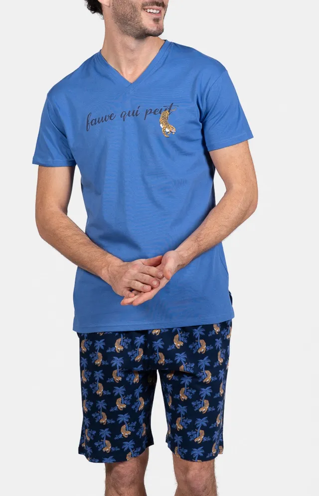 arthur-bob-tigre-pyjashort-marine-coton-manches-courtes image 1
