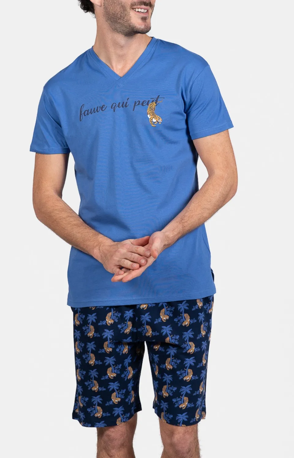 arthur-bob-tigre-pyjashort-marine-coton-manches-courtes image 1